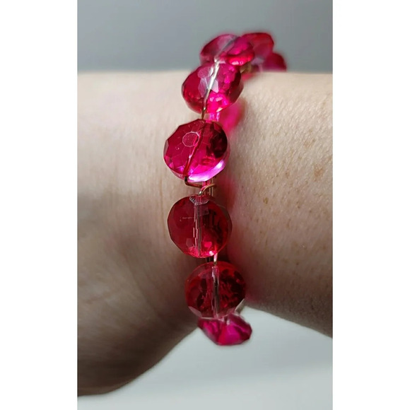 Faceted Pink Glass Wire Wrapped Bangle - Picture 5 of 7